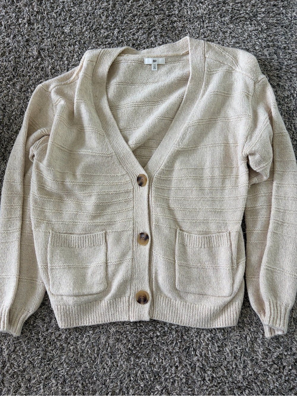 bp Neutral Cream Button Front V-Neck Cardigan